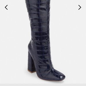 Missguided navy blue crocodile boots
